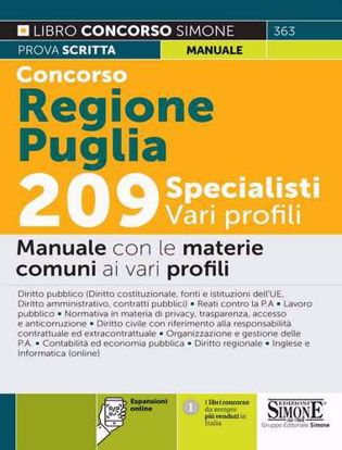 Immagine di Concorso Regione Puglia 209 Specialisti – Vari Profili – Manuale con le materie comuni ai vari profili