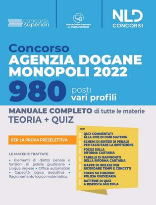 Immagine di Concorso 980 Posti Agenzia delle Dogane Accise e Monopoli 2022 - Manuale Completo per la Prova Preselettiva 2022