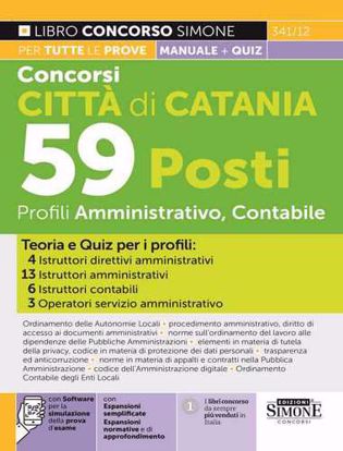 Immagine di Concorsi Città di Catania. 59 posti profili amministrativo, contabile. Teoria e quiz. Con estensione online
