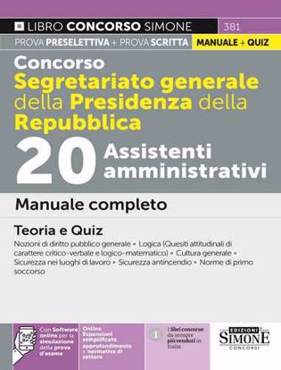 Immagine di Concorso Segretariato generale della Presidenza della Repubblica 20 Assistenti amministrativi – Manuale completo